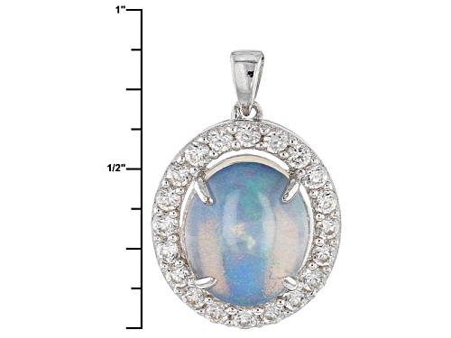 2.50ct Oval Cabochon Ethiopian Opal And .80ctw Round White Zircon Sterling Silver Pendant With Chain