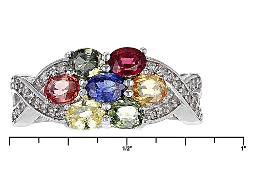 1.75ctw Oval Multi Sapphire And .13ctw Round White Zircon Sterling Silver Ring - Size 11