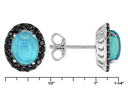 1.36ctw Paraiba Blue Color Opal And .64ctw Black Spinel Rhodium Over Sterling Silver Stud Earrings