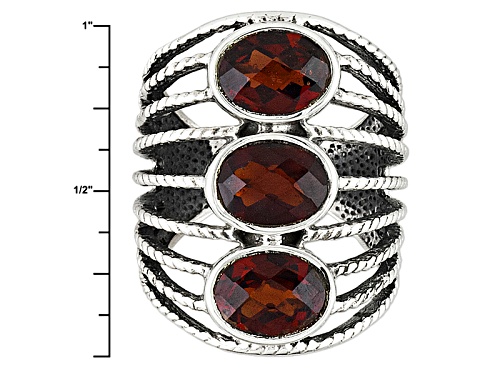 4.00ctw Oval Garnet Sterling Silver 3-Stone Ring - Size 6
