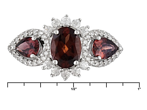 2.94ctw 8x6mm Oval And 6x4mm Pear Shape Red Zircon With .70ctw Round White Zircon Silver Ring - Size 11