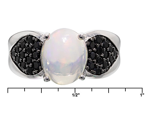1.75ct Oval Cabochon Ethiopian Opal And .76ctw Round Black Spinel Sterling Silver Ring - Size 5