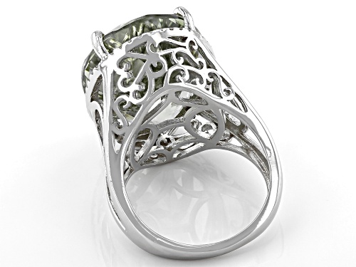 18.23ct Oval Prasiolite And .44ctw Round White Zircon Rhodium Over Sterling Silver Ring - Size 7