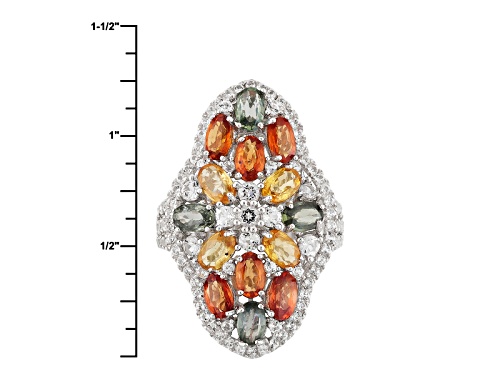 4.30ctw Oval Multi Sapphire And 1.42ctw Round White Topaz Sterling Silver Ring - Size 6
