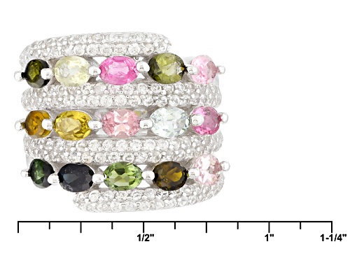 2.65ctw Oval Multi-Tourmaline With 1.15ctw Round White Zircon Sterling Silver Band Ring - Size 6