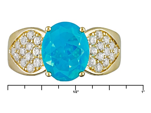 1.69ct Oval Blue Ethiopian Opal With 1.00ctw Round White Zircon 10k Yellow Gold Ring - Size 11