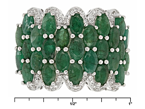 4.55ctw Oval Sakota Emerald And .55ctw Round White Zircon Sterling Silver Band Ring - Size 5