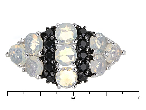 1.40ctw Round Ethiopian Opal With .37ctw Round Black Spinel Sterling Silver Ring - Size 11