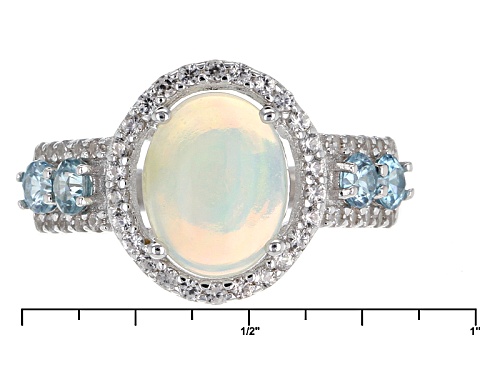 1.50ct Oval Ethiopian Opal With .60ctw Round Blue And .60ctw Round White Zircon Sterling Silver Ring - Size 11