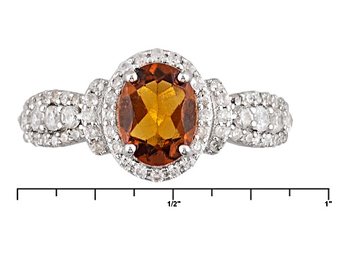 1.25ct Oval red Hessonite With 1.00ctw Round White Zircon Sterling Silver Ring - Size 11