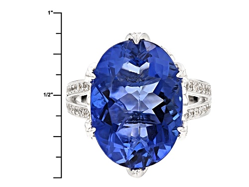 14.33ct Color Change Blue Fluorite With .52ctw Swiss Blue Topaz And 1.00ctw White Zircon Silver Ring - Size 12