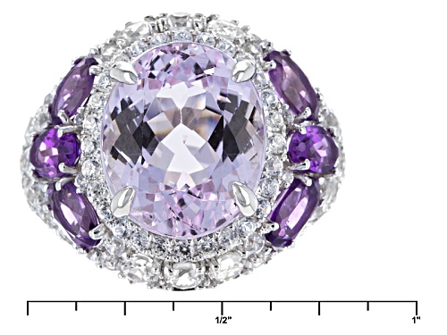 6.50ct Oval Kunzite With 1.00ctw Oval Amethyst And 1.25ctw Round White Zircon 10k White Gold Ring - Size 7