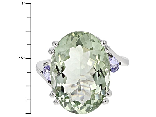 12.00ct Oval Prasiolite With .35ctw Pear Shape Tanzanite Sterling Silver Ring - Size 5