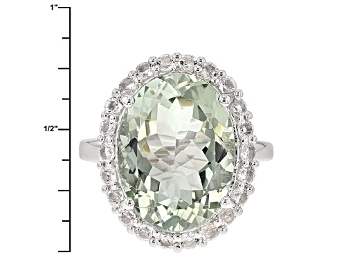 8.50ct Oval Prasiolite With 1.00ctw Round White Topaz Rhodium Ove rSterling Silver Ring - Size 7