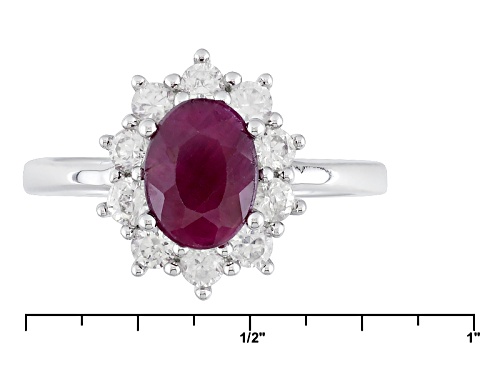 1.35ct Oval India Ruby With .95ctw Round White Zircon Sterling Silver Ring - Size 11