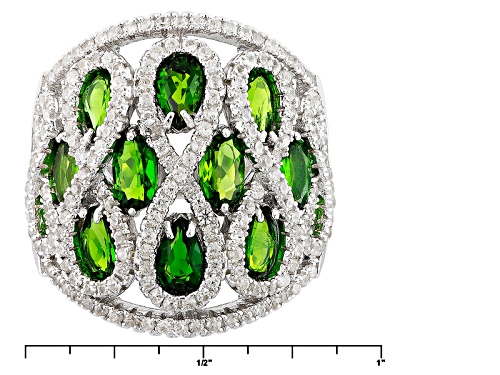 2.18ctw Oval And Pear Shape Russian Chrome Diopside With 1.56ctw Round White Zircon Silver Ring - Size 5