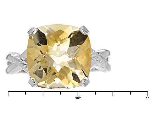 6.50ct Square Cushion Citrine Solitaire Rhodium Over Sterling Silver Ring - Size 7