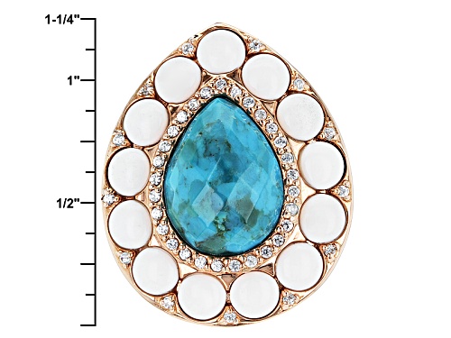 16x12mm Turquoise With 5mm White Agate And .37ctw White Zircon 14k Rose Gold Over Silver Ring - Size 7