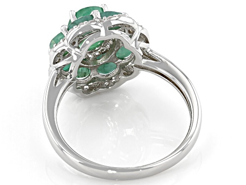 2.64ctw Oval Zambian Emerald With .71ctw Round White Zircon Rhodium Over Sterling Silver Ring - Size 10