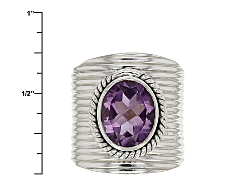 3.00ct Oval African Amethyst Solitaire Sterling Silver Ring - Size 7