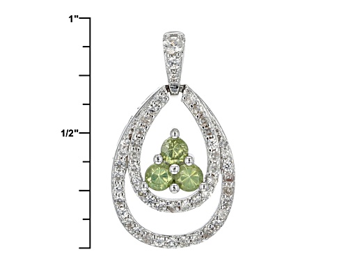 .30ctw Round Green Demantoid With .55ctw Round White Zircon Sterling Silver Pendant With Chain
