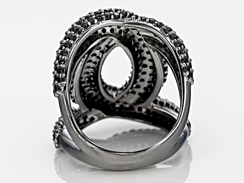 4.44ctw Round Black Spinel Sterling Silver Crossover Ring - Size 5