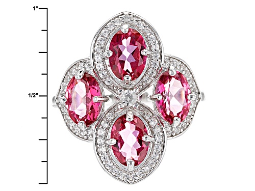 3.50ctw Oval Pink Danburite With .50ctw Round White Zircon Sterling Silver 4-Stone Ring - Size 11