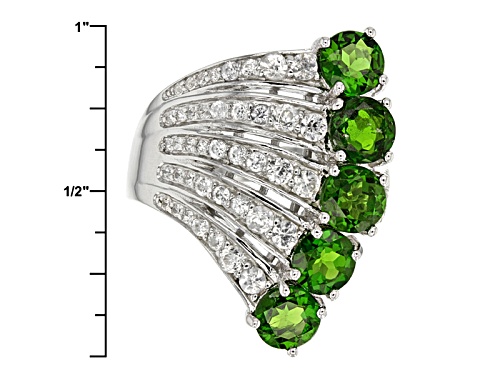 3.25ctw Round Russian Chrome Diopside With .80ctw Round White Zircon Sterling Silver Ring - Size 5