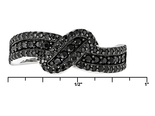 .76ctw Round Black Spinel Rhodium Over Sterling Silver Crossover Band Ring - Size 7