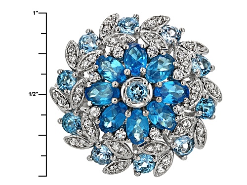 2.10ctw Neon Apatite With 1.53ctw Swiss Blue Topaz And .51ctw White Topaz Sterling Silver Ring - Size 5