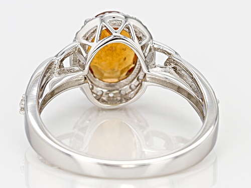 2.20ct Oval Hessonite With .47ctw Round White Zircon Rhodium Over Sterling Silver Ring - Size 10