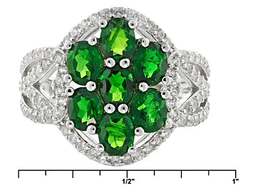 2.65ctw Oval Russian Chrome Diopside With 1.10ctw Round White  Zircon Sterling Silver Cluster Ring - Size 11