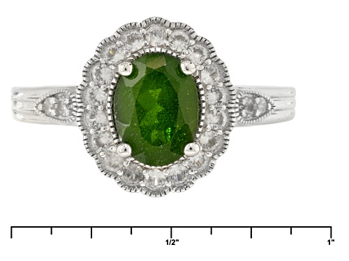 1.20ct Oval Russian Chrome Diopside With .45ctw Round White Zircon Sterling Silver Ring - Size 11