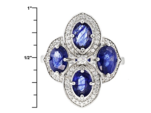 3.85ctw Oval Mahaleo® Blue Sapphire With .50ctw Round White Zircon Sterling Silver 4-Stone Ring - Size 11
