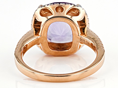 6.00ct Square Cushion Amethyst With .10ctw Round White Diamonds 18k Rose Gold Over Silver Ring - Size 9