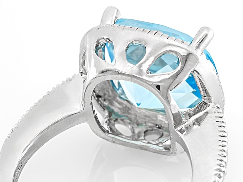 7.50ct Square Cushion Blue Topaz With .10ctw Round White Diamond Rhodium Over Sterling Silver Ring - Size 9