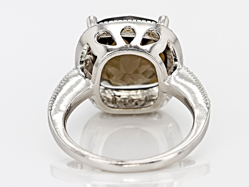 6.00ct Square Cushion Smoky Quartz With .10ctw Round White Diamonds Sterling Silver Ring - Size 12