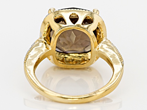 6.00ct Square Cushion Smoky Quartz With .10ctw Round White Diamonds 18k Yellow Gold Over Silver Ring - Size 6