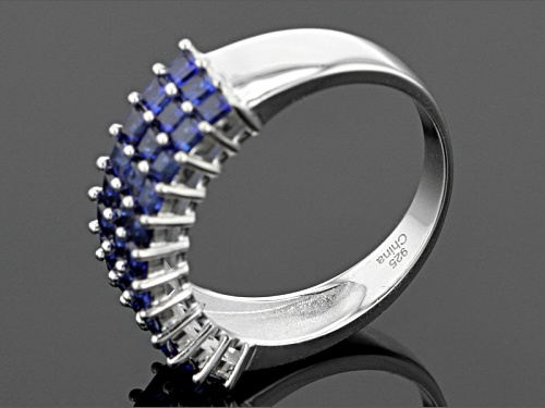 1.85ctw Square Lab Created Blue Sapphire Sterling Silver Band Ring. - Size 5