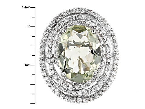 7.15ct Oval Prasiolite  With 2.50ctw Round White Zircon Sterling Silver Ring - Size 5