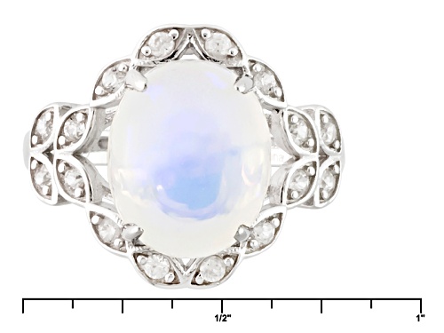 2.50ct Oval Cabochon Ethiopian Opal And .40ctw Round White Zircon Sterling Silver Ring - Size 12