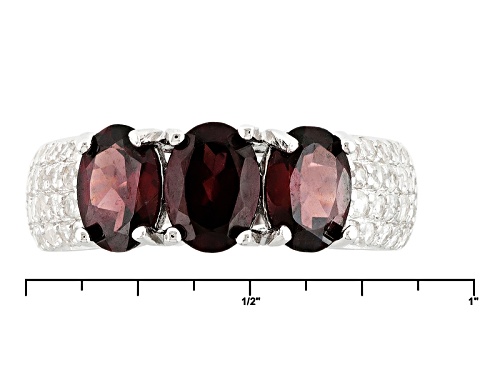 3.00ct Oval Red Zircon And .93ctw Round White Zircon Sterling Silver 3-Stone Ring - Size 12