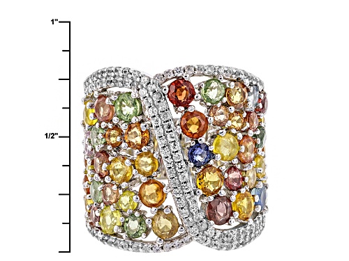 4.35ctw Round Multi-Sapphire And .65ctw Round White Zircon Sterling Silver Ring - Size 5