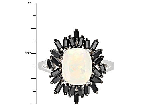 1.35ct Rectangular Cushion Ethiopian Opal And 1.00ctw Baguette Black Spinel Sterling Silver Ring - Size 5