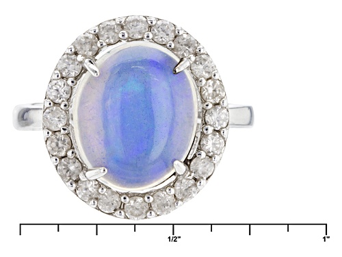 2.50ctw Oval Cabochon Ethiopian Opal And .80ctw Round White Zircon Sterling Silver Ring - Size 5
