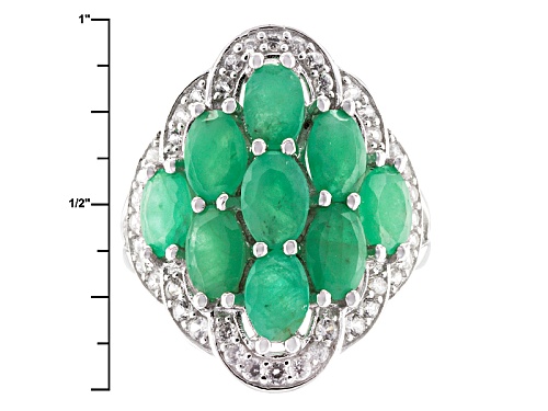 3.87ctw Oval Sakota Emerald And .15ctw Round White Zircon Rhodium Over Sterling Silver Ring - Size 9