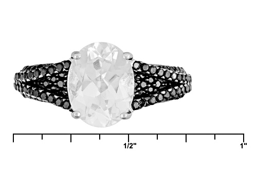 1.85ct Oval Danburite And 1.00ctw Round Black Spinel Sterling Silver Ring - Size 11