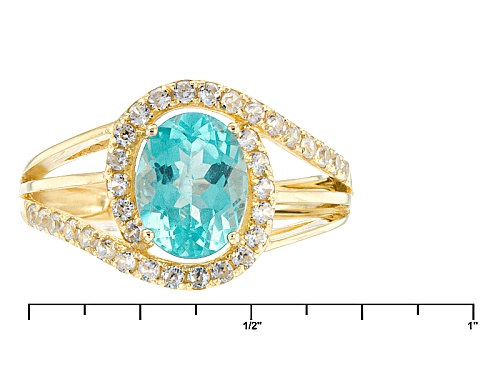 1.40ct Oval Blue Apatite And .54ctw Round White Zircon 14k Yellow Gold Ring - Size 12