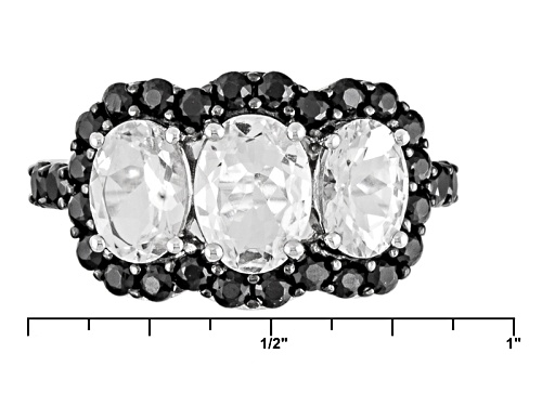2.75ctw Oval Goshenite And 0.50ctw Round Black Spinel Sterling Silver 3-Stone Ring - Size 11