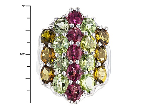 5.70ctw Oval Green, Brown And Pink Tourmaline Sterling Silver Ring - Size 6